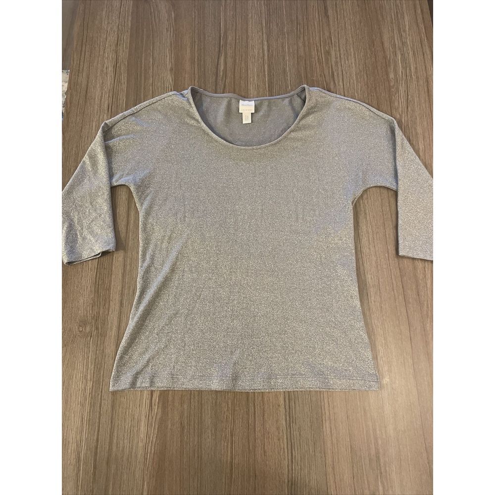 Max Mara Leisure Silver 3/4 Sleeve Max Mara Leisure Top Size Small